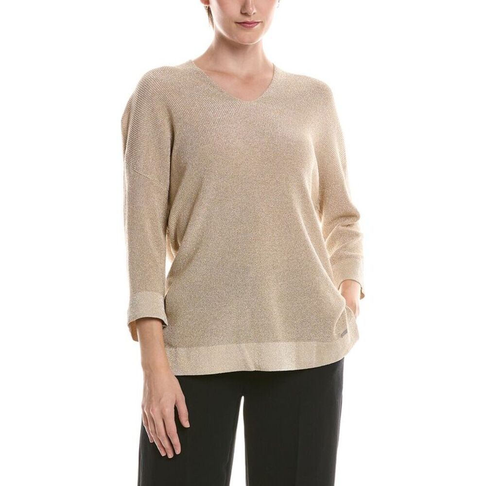 Picadilly Womens  V-Neck Metallic Top, Gold